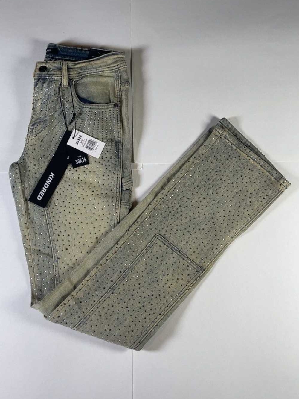 NWT Kindred Rhinestone Jeans Men’s 32x36 Light Gray Embellished Denim